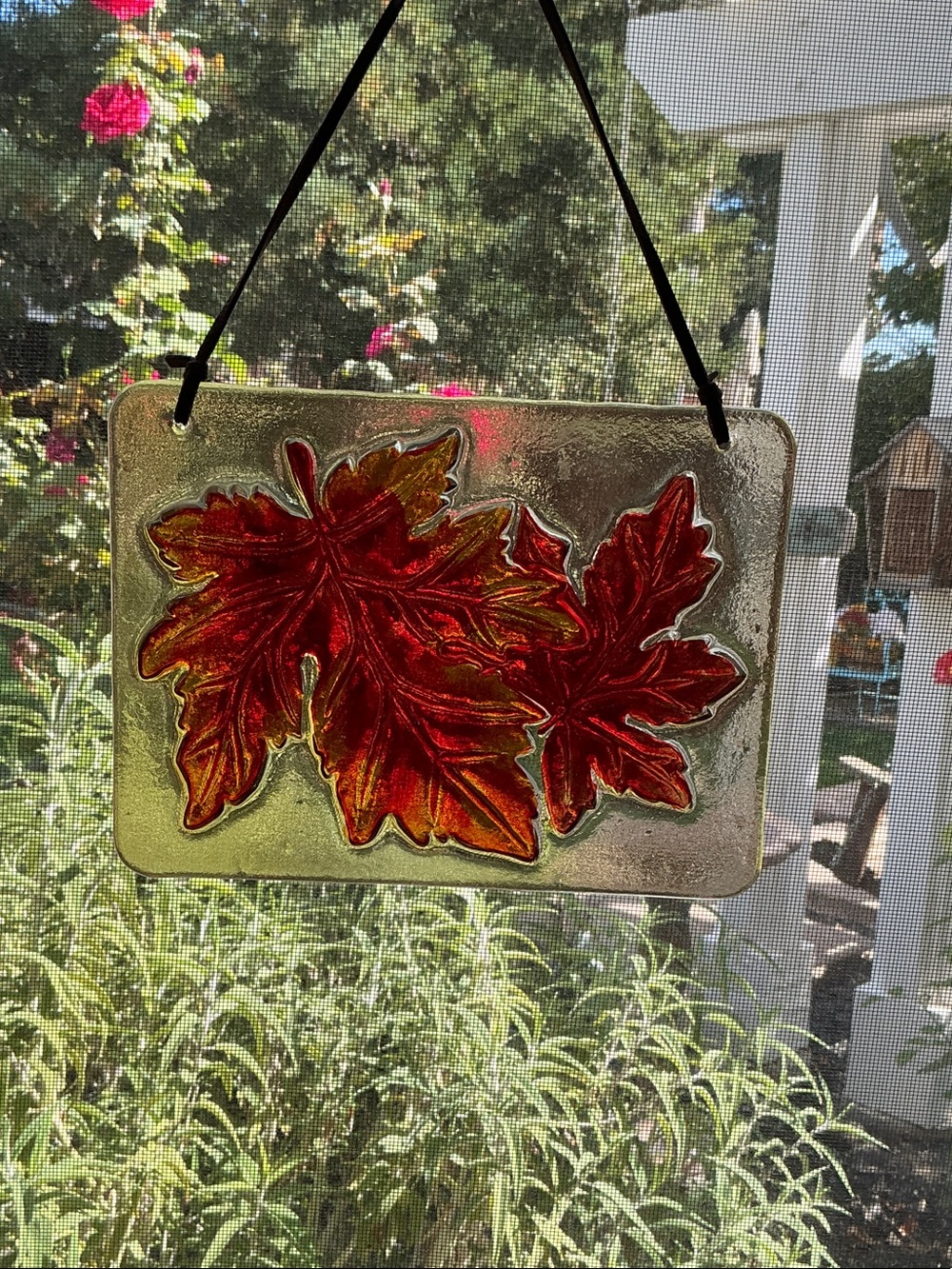 Red Autumn Leaf Fusion Glass Hanging